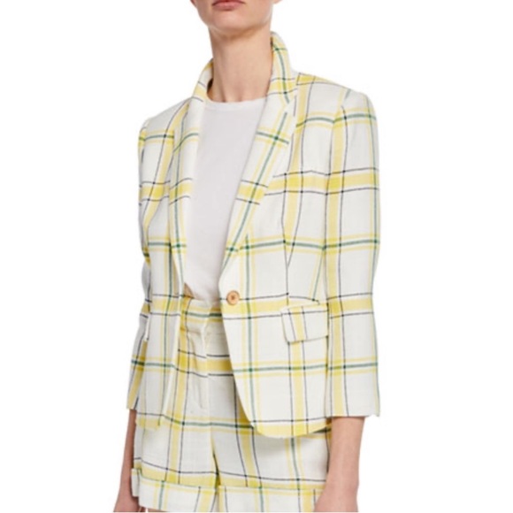 Veronica Beard Schoolboy Plaid White Yellow Green Blazer NWOT - Picture 4 of 9